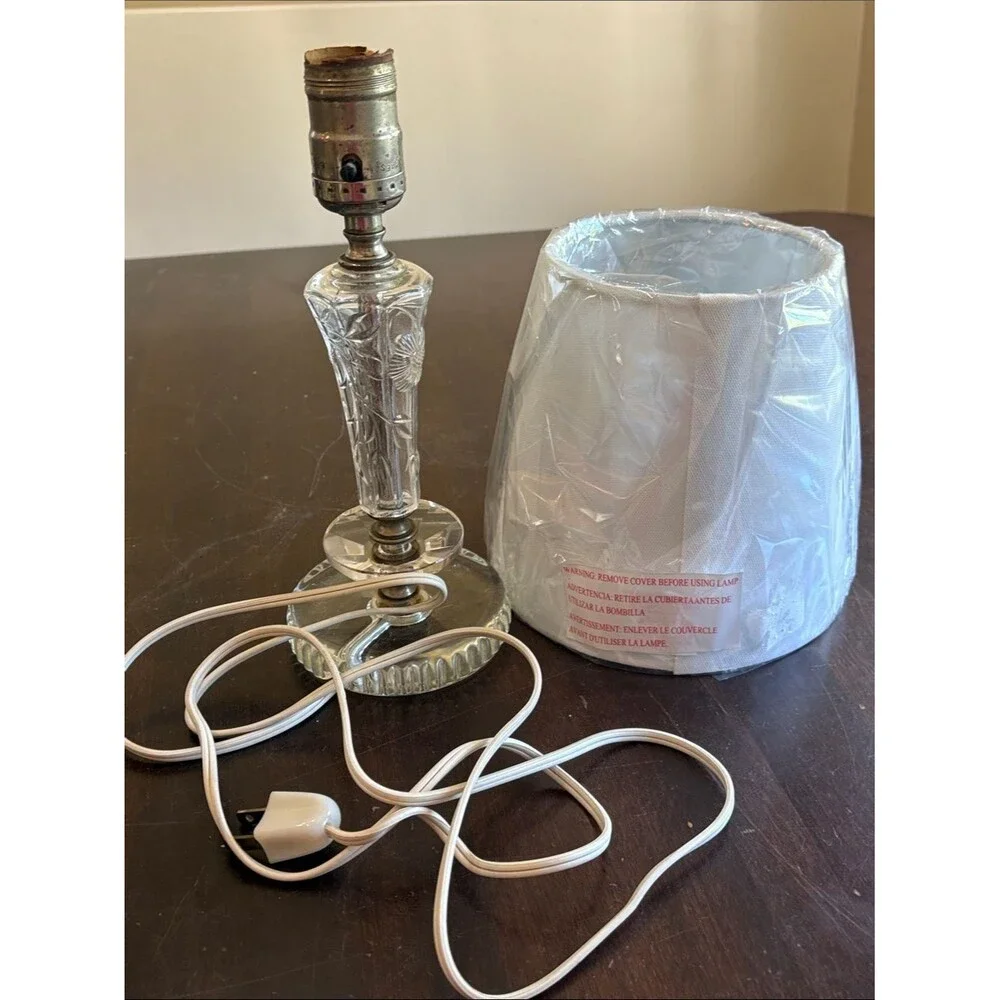 Vintage Glass Table Lamp with White Shade